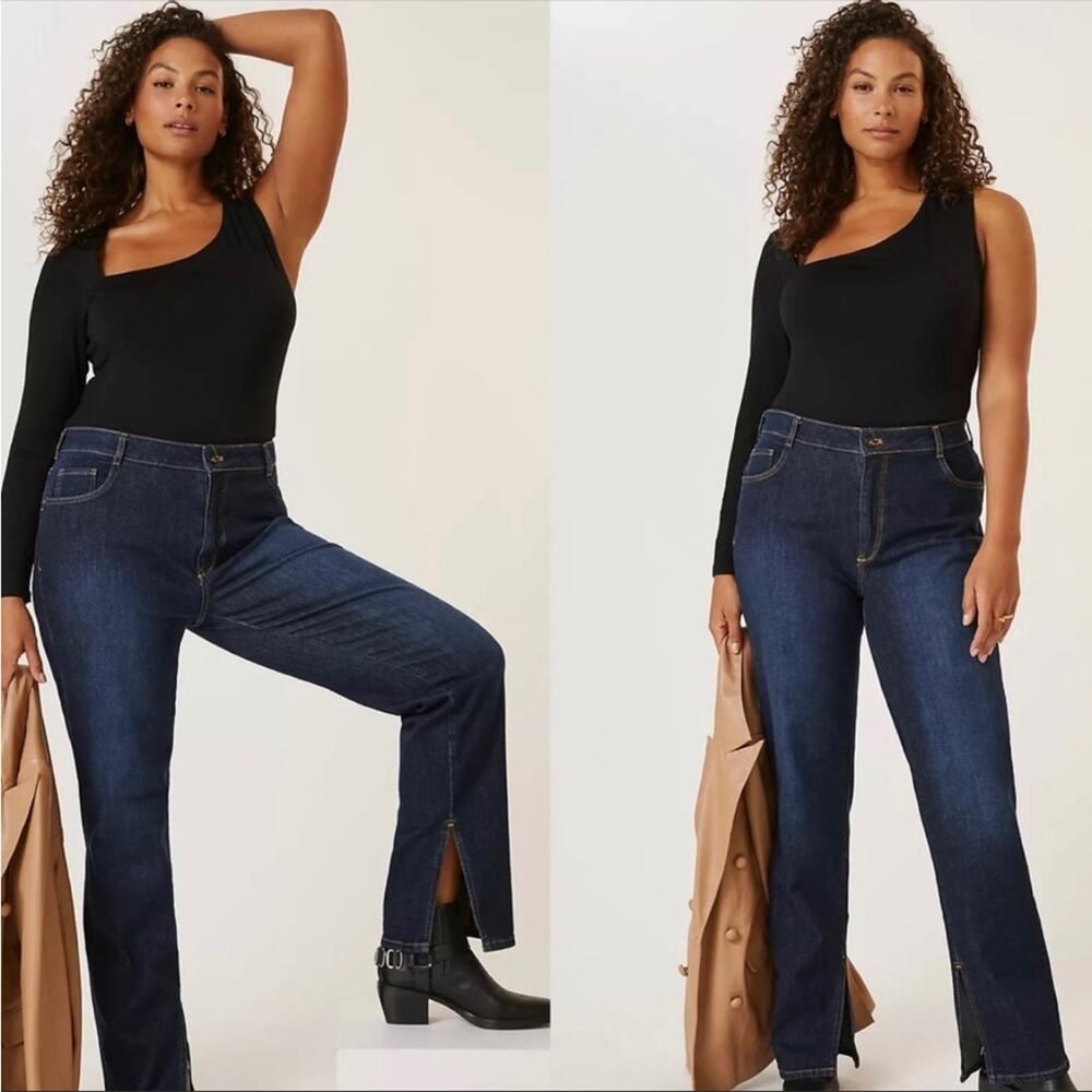 ANTHROPOLOGIE PILCRO Dark Blue Wash Straight Leg Split Flares Denim Jeans 29